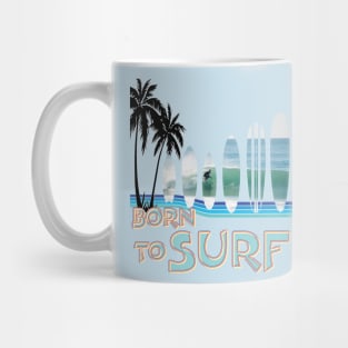 Born To Surf Surfboard shapes and palm trees Mug